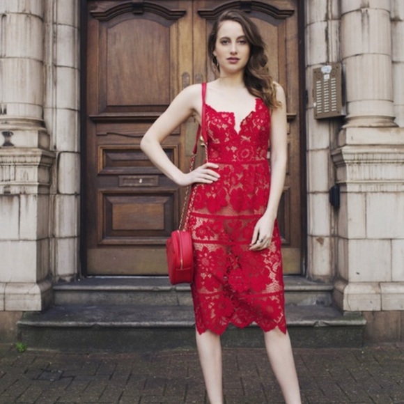 For Love And Lemons Hot Red lace midi Dress Xs - Picture 2 of 8
